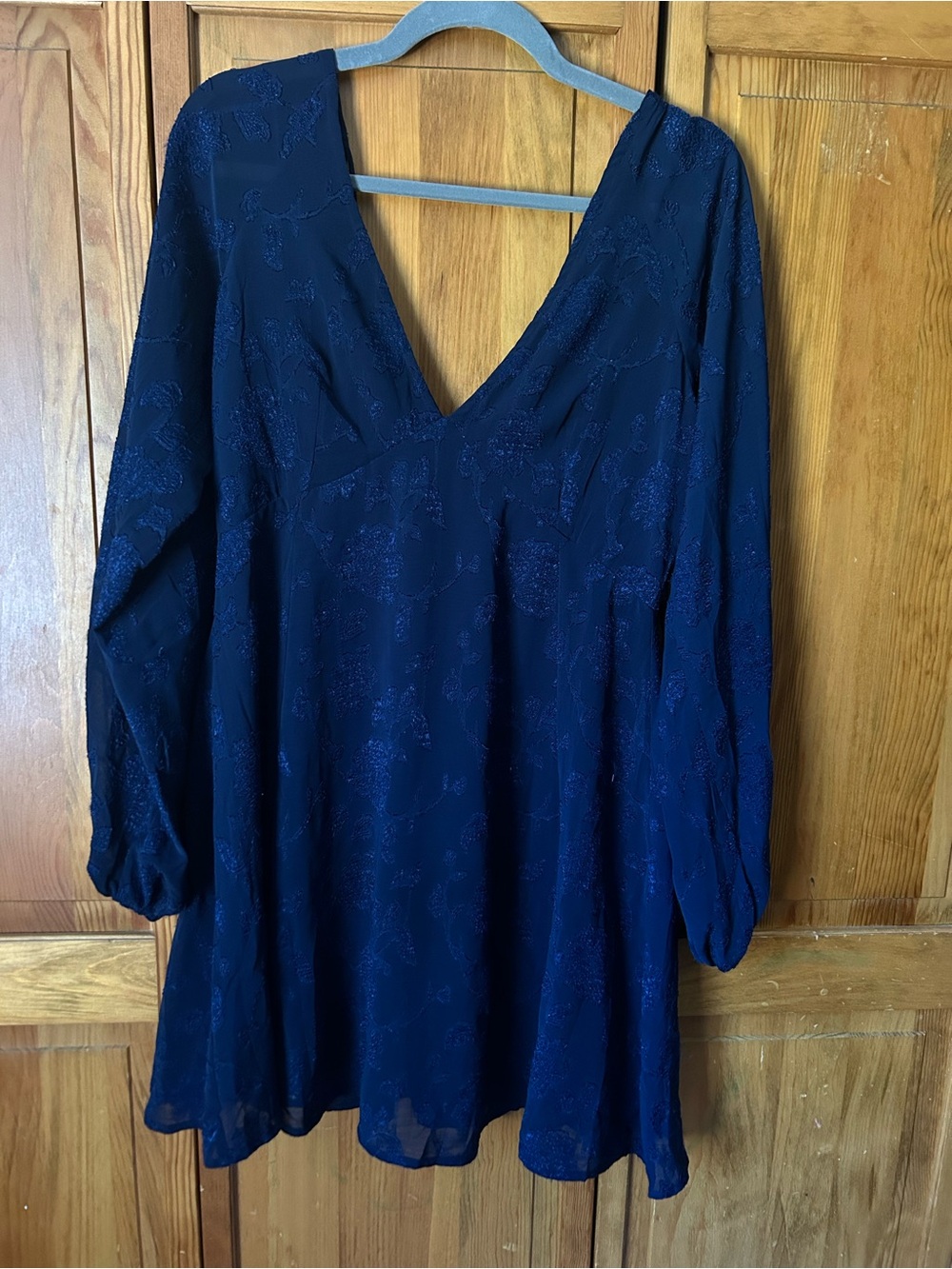 Lulu's Navy Blue V-Neck Long Sleeve Mini Dress